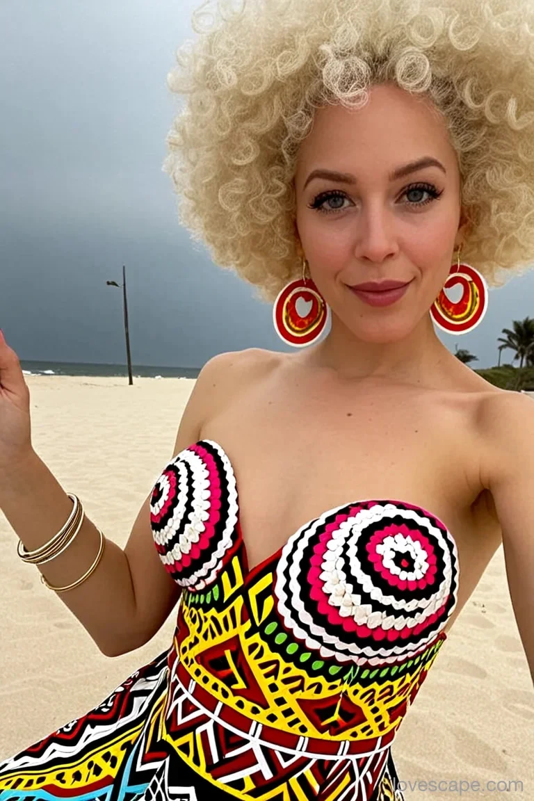 Albino Ebony Shows Off At The Beach #29