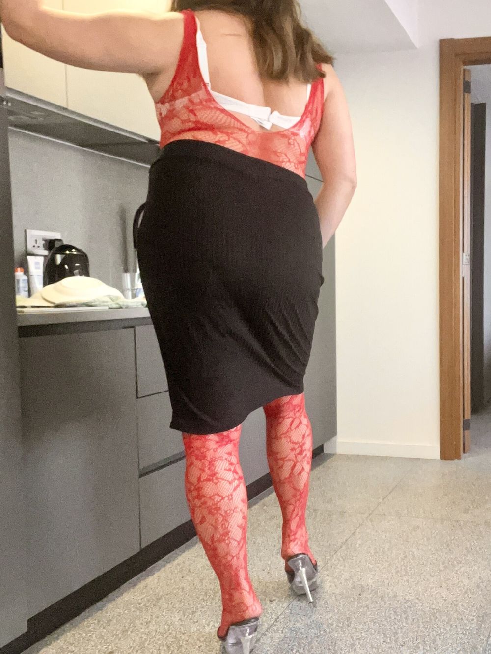 Red fishnet body stocking  #7