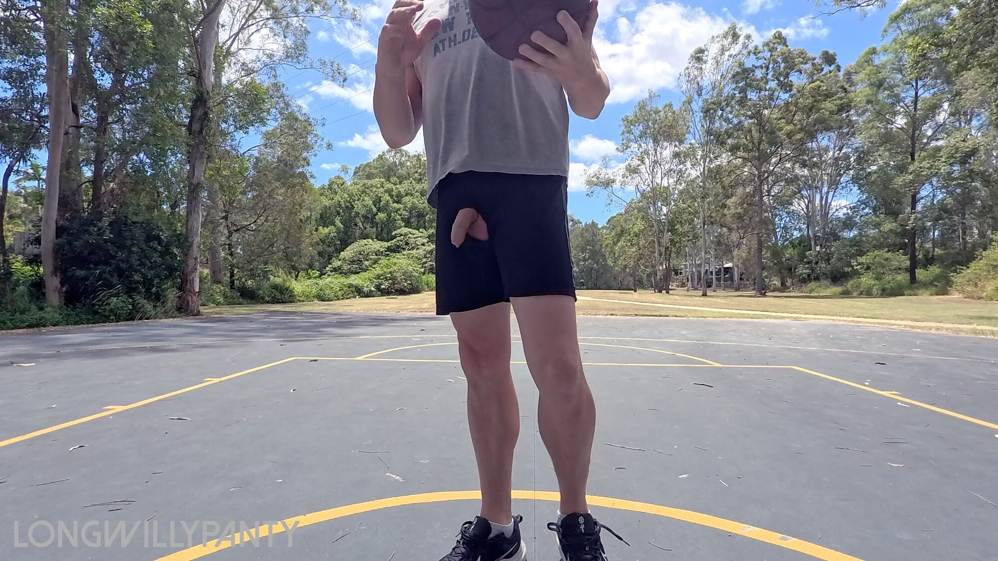 Straight guy hanging out his uncut cock at the public space. #13