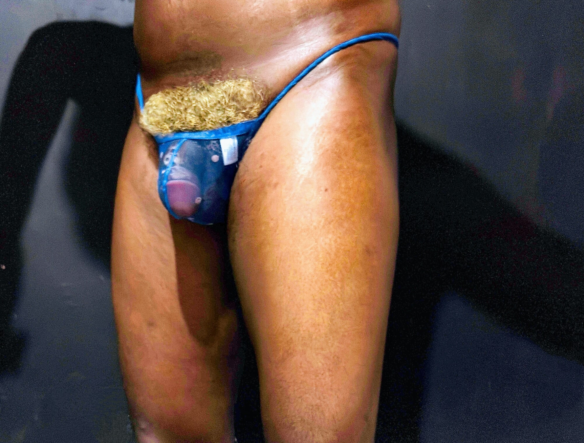 Golden hair with blue thong 