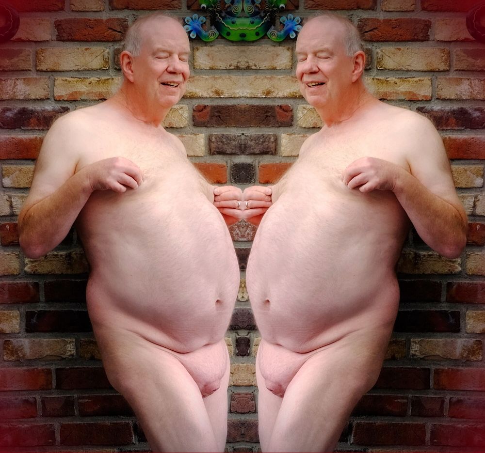 Fat Daddy Nick poses casually from a wall #11