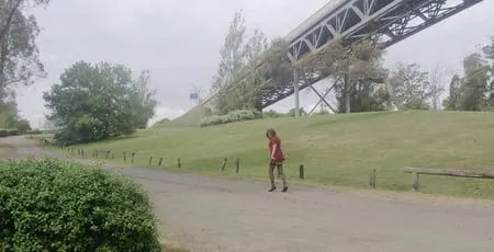 crossdess road trip red dress follow the river         