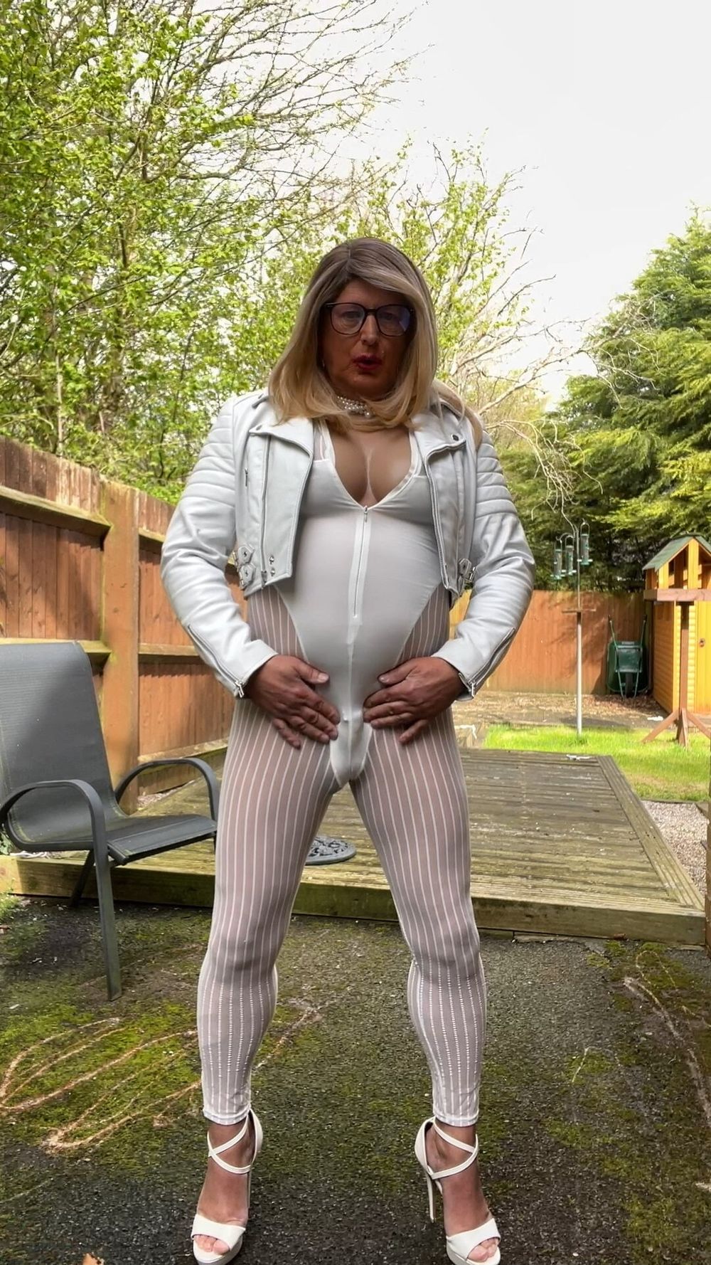 Amateur crossdresser Kellycd2022 sexy Milton white catsuit  #48