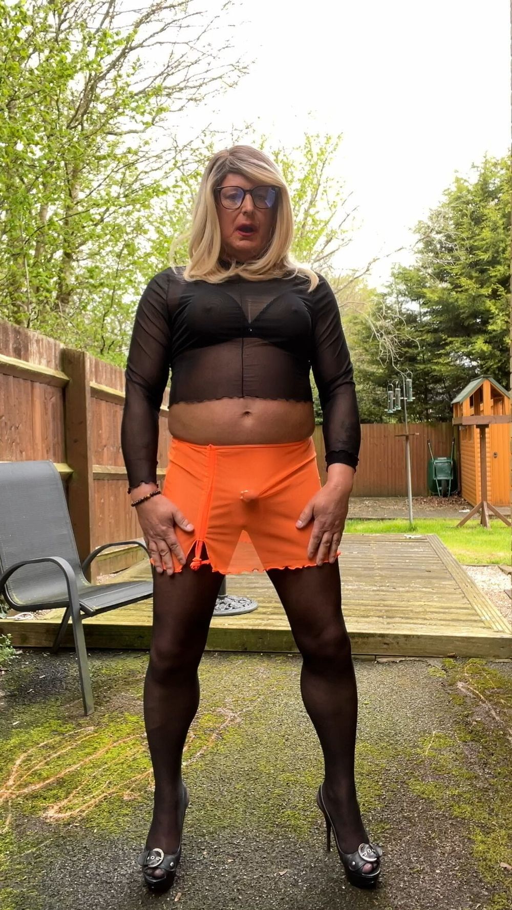 Amateur crossdresser Kellycd2022 in sexy black seamless hose #27