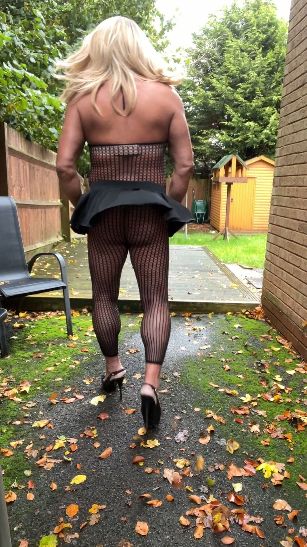 Crossdresser kellycd2022 in black fishnet catsuit and heels  #38