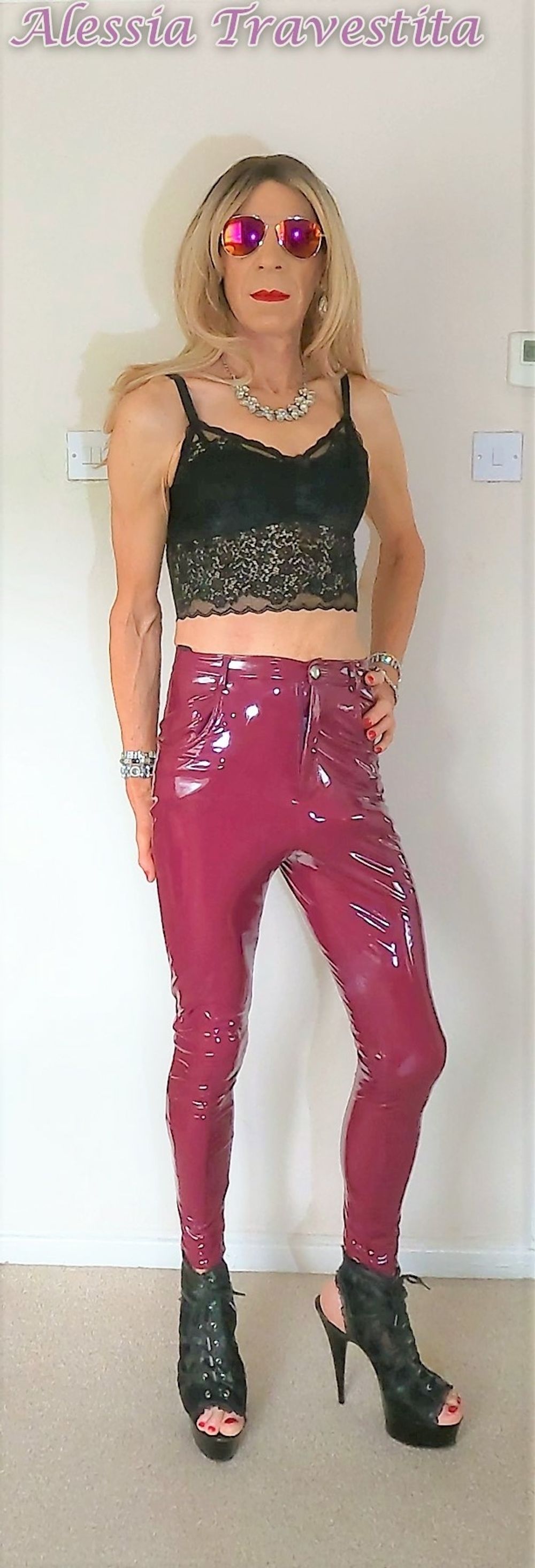 76 Alessia Travestita in Burgundy PVC Jeans #5