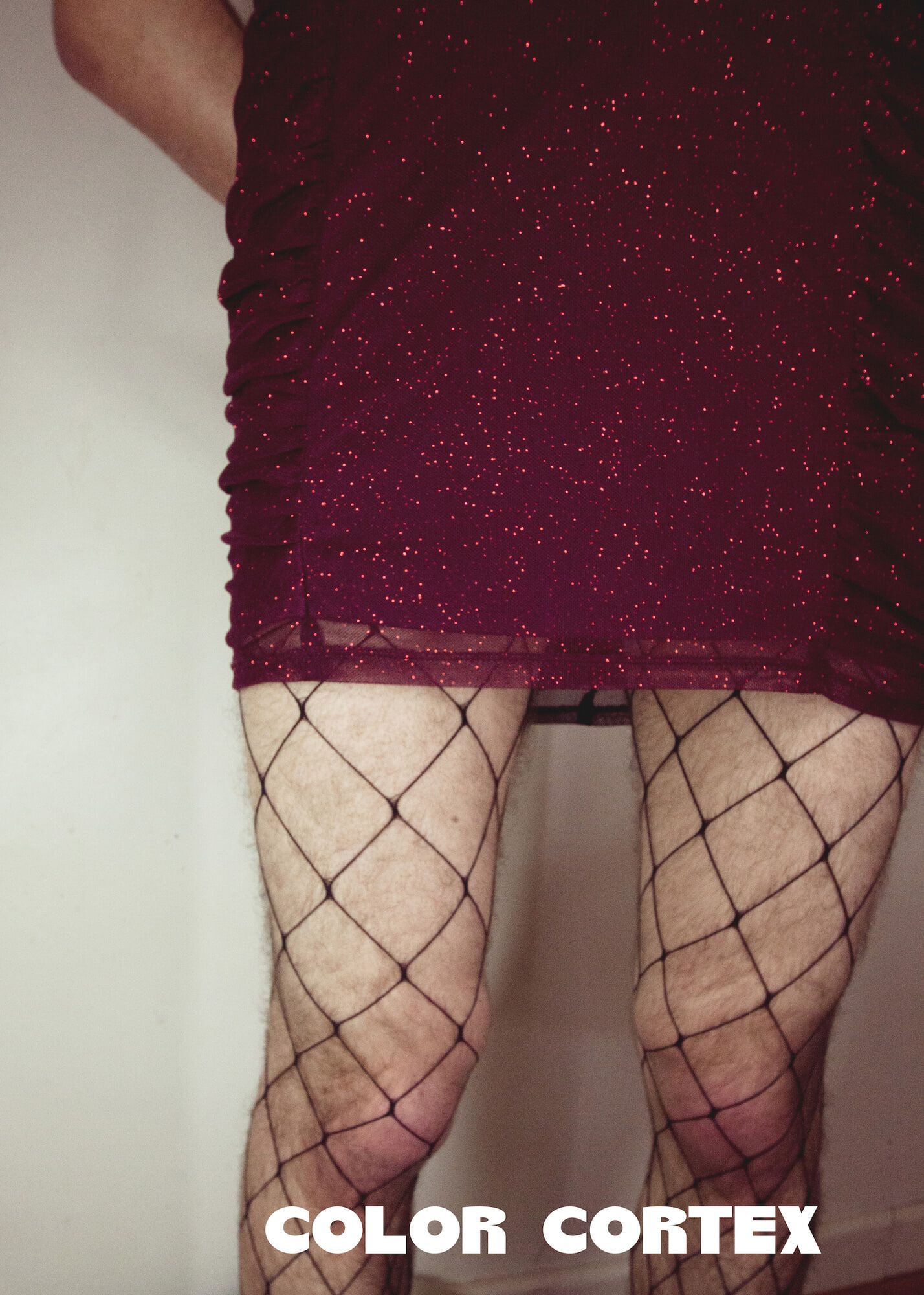 SIssy CD Cums All Over Her Red Bodycon Short Dress Fishnet