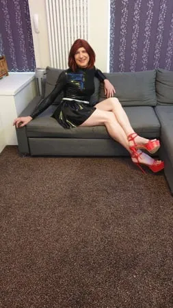 sissy lucy in latex skater dress and chastity         