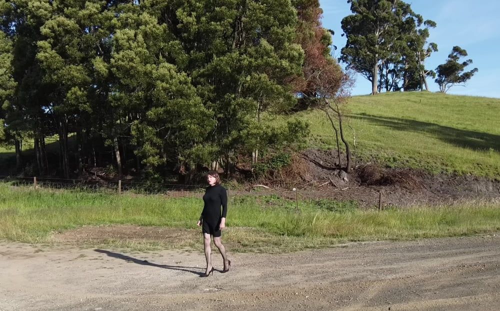 Crossdress Road trip- Rural road -Black Dress #13